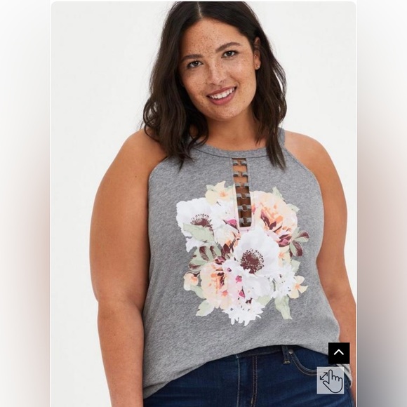 torrid Tops - Torrid | Floral O-Ring Slim Fit Tank in Gray | size 2